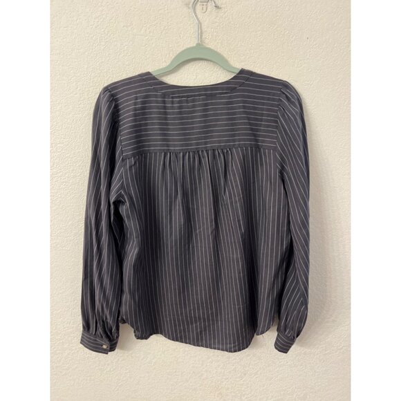 Loft Womens Pinstripe Button-Up Blouse Size M Gray & White 100% Cotton - Picture 2 of 5